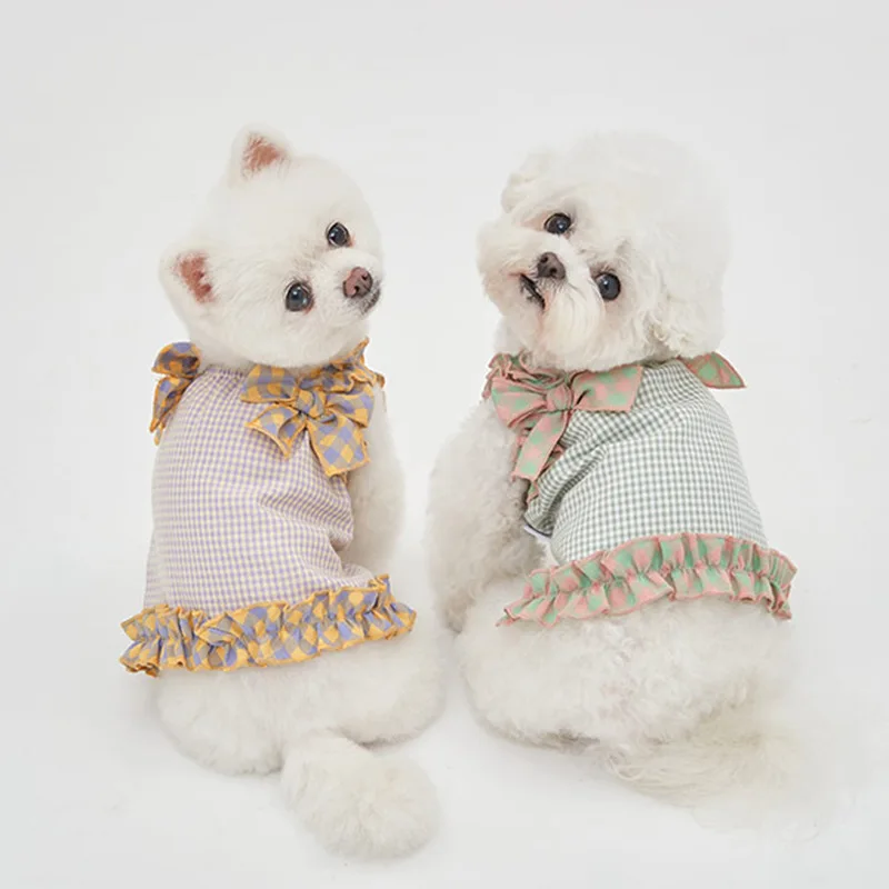 Chaleco de encaje a cuadros para mascotas, traje para parejas, primavera/verano, nuevo chaleco a cuadros, camiseta, ropa para perros pequeños, ropa para cachorros - imagen 5