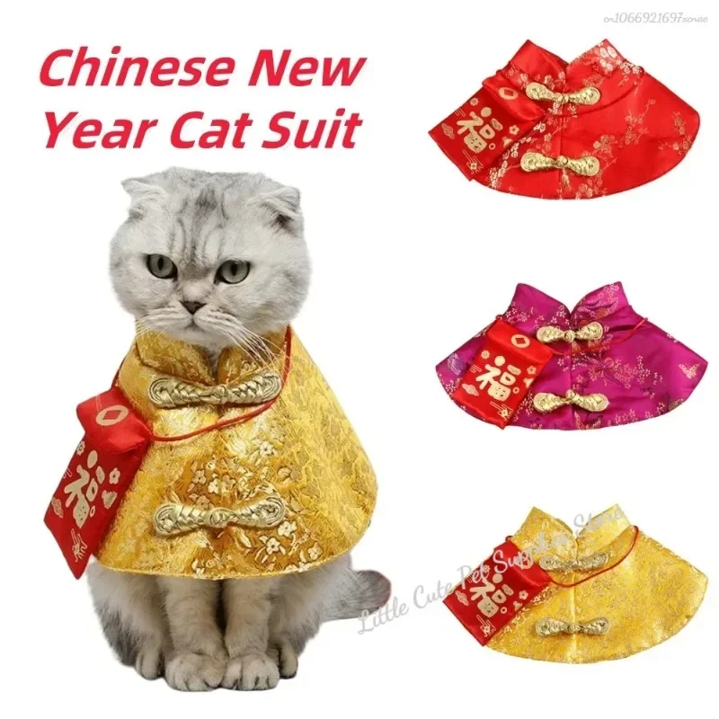 Disfraz de perro y gato, traje de gato de estilo chino, capa para Festival de Primavera, cuello, sobre rojo, Collar de Navidad y Año Nuevo, disfraz con pajarita