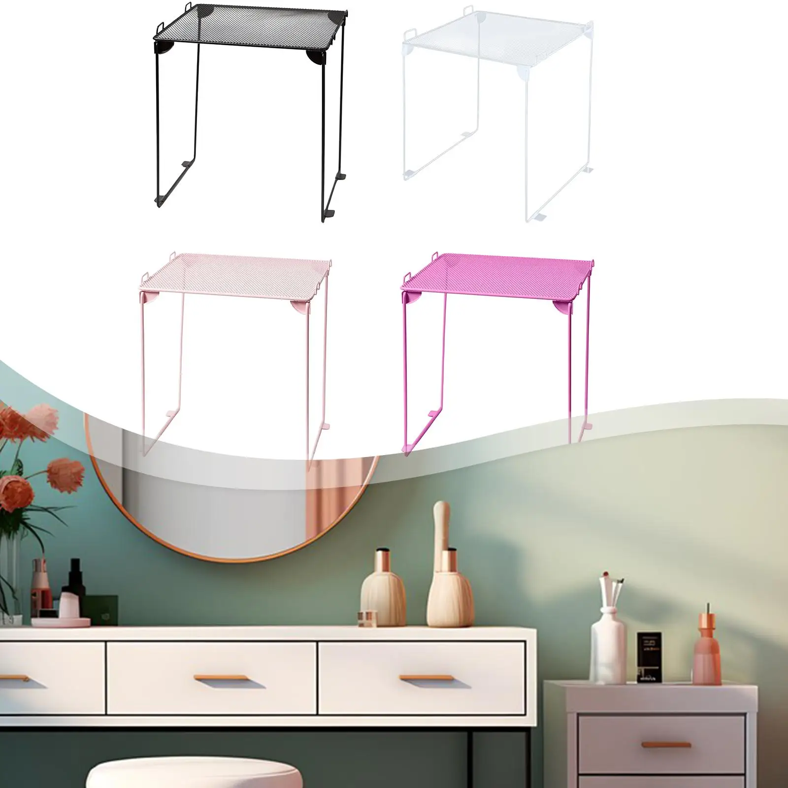 Estante organizador de malla plegable para gimnasio y trabajo, ahorro de espacio, apilable, resistente, versátil, soporte de organización debajo del gabinete