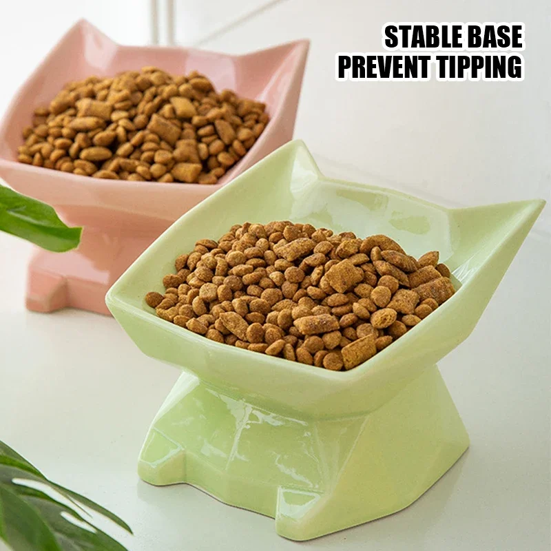 Cuenco rómbico de pie alto para gato, cuencos para perro, Protector de cuello, comida para mascotas, cuenco de agua, suministros de Alimentación de Mascotas de cerámica, cuenco de postre para mascotas - imagen 5
