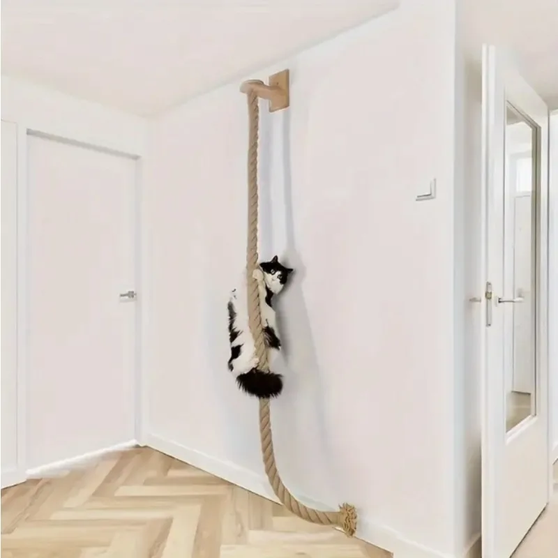 Cuerda de escalada para gatos montada en la pared, rascador de cuerda de Sisal y perchas de madera, perfecto para escalar gatos, garras y descansar - imagen 3