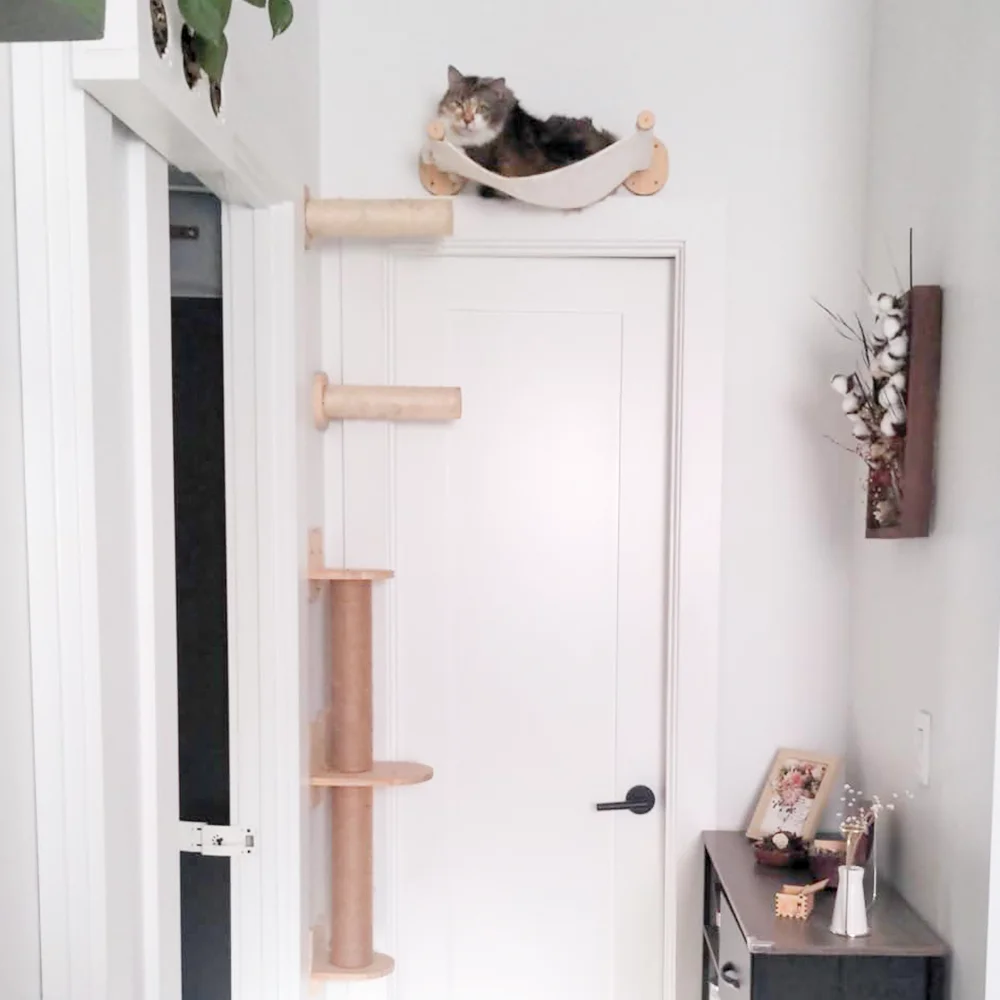 Árbol para gatos montado en la pared, estantes de madera para escalar gatos, plataforma para saltar o hamaca con escalera para muebles de patio de juegos para gatitos - imagen 2