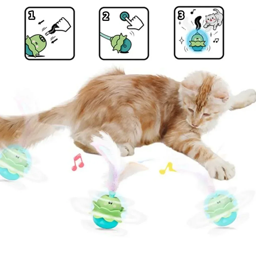 Juguetes interactivos para gatos con LED, bola giratoria automática inteligente, palo Teaser para gatitos, pluma, juguete chirriante para gatos - imagen 5