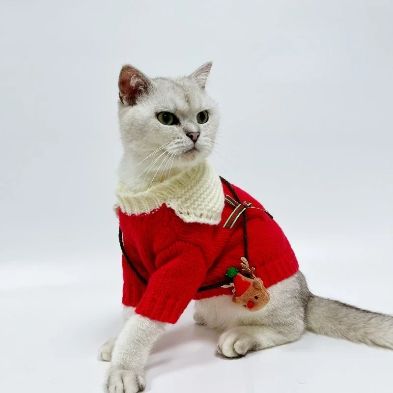 Lindo suéter tejido para mascotas, bolso cruzado de Navidad, cachorros, gatitos, osos, Otoño e Invierno, suéter de peluche cálido, ropa para cachorros - imagen 3