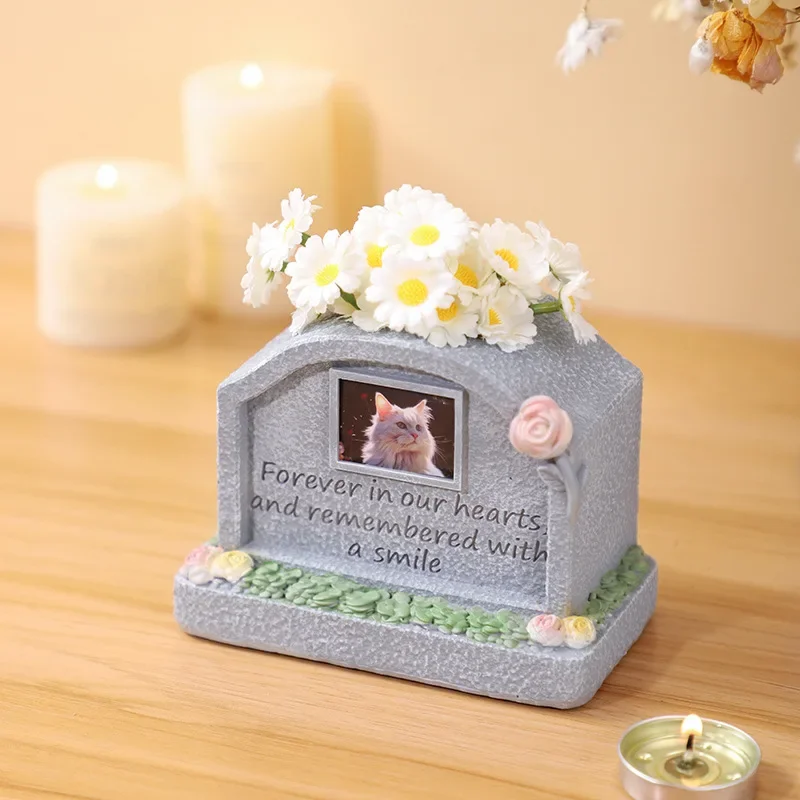 Monumento de lápida para cachorros, piedra conmemorativa de resina en forma de corazón, puede organizar flores, suministros creativos para gatos, productos conmemorativos para mascotas - imagen 4