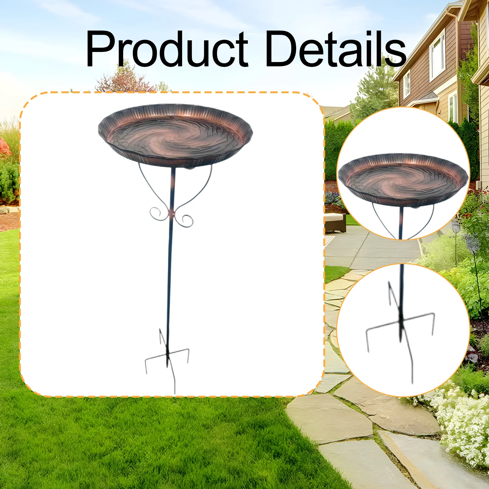 Outdoor Bird Bath Multipurpose Easy to Assemble Birdfeeder 5 Pronged Base 10