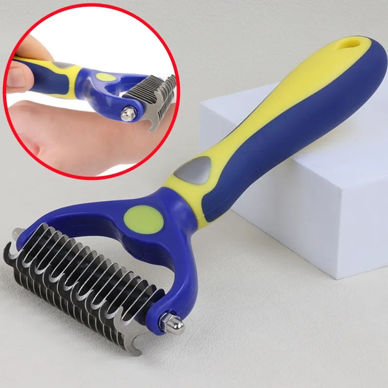 Cepillo de doble cara para perros, peine con cuchillo para limpieza de nudos de pelo, removedor de pelo, accesorios de aseo para mascotas