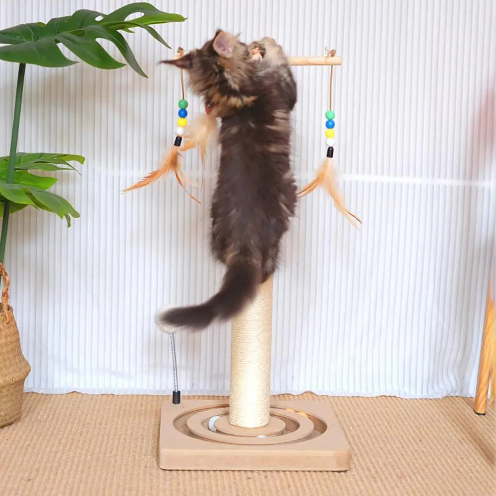 Poste rascador para gatos Postes rascadores de sisal premium con juguetes interactivos de seguimiento Rascador vertical para gatos y gatitos de interior - imagen 2