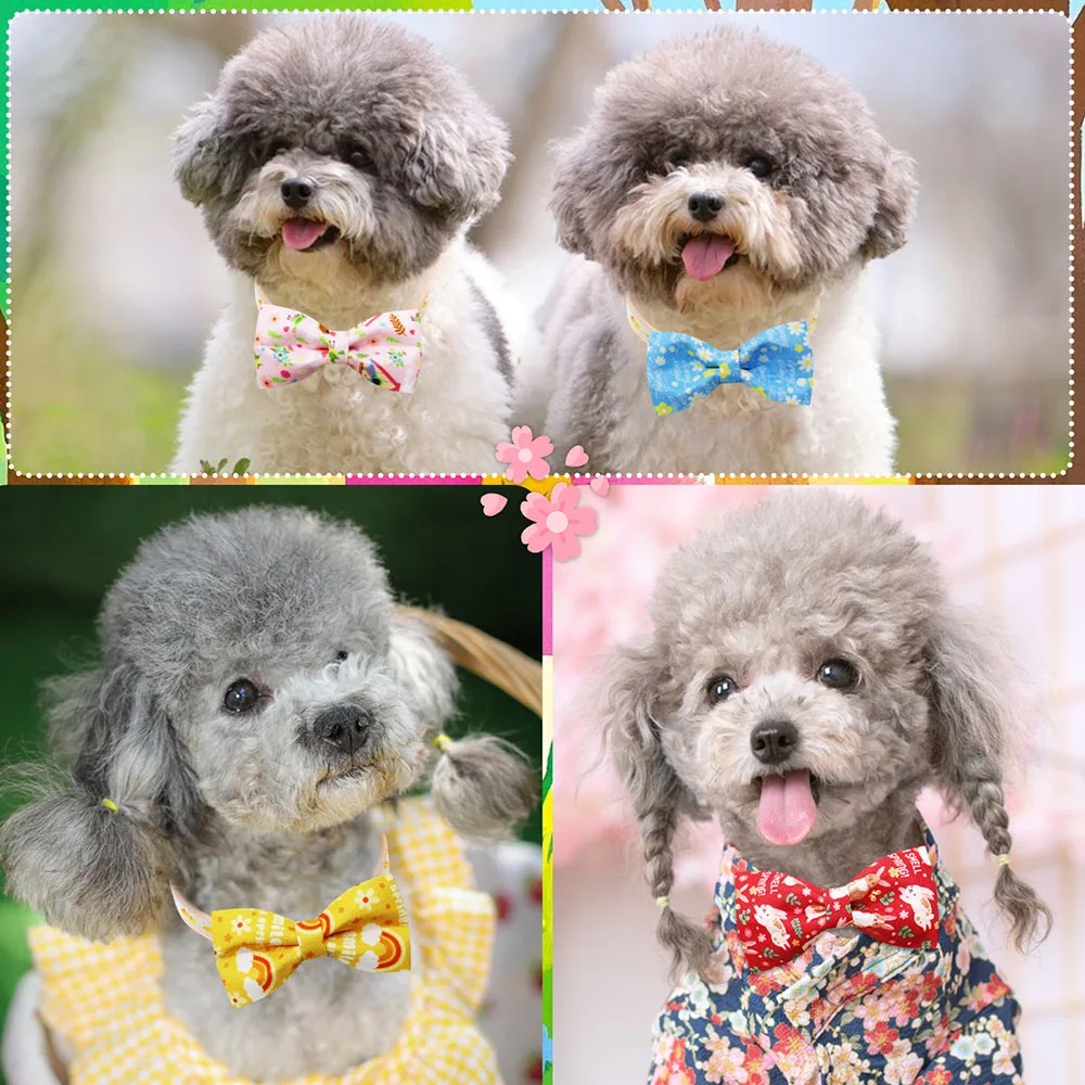 50 Uds. Pajaritas extraíbles para perros y cachorros, pajarita para perros de primavera, corbatas a la moda, Collar de aseo para perros pequeños y bonitos, accesorios para perros - imagen 4