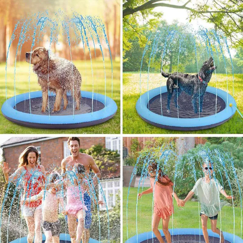 Piscina inflable con aspersor de agua para mascotas, colchoneta de refrigeración para exteriores, juguete interactivo para perros, 170x170cm - imagen 2