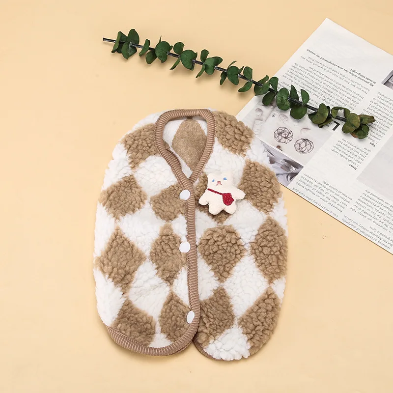 Chaleco de invierno de lana a cuadros para perros y gatos, abrigo cálido de algodón para mascotas, chaqueta para cachorros, Chihuahua, Yorkshire y suéter para gatos Sphynx - imagen 2