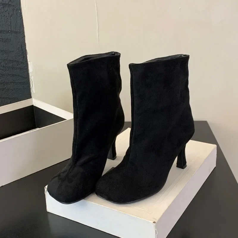 Botas hasta el tobillo para Mujer, zapatos de tacón fino concisos con punta redonda de alta calidad, Botas cortas Chelsea para Otoño e Invierno, zapatos para Mujer - imagen 2