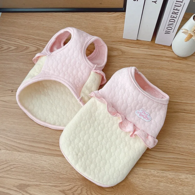 Chaleco sin mangas contrastante para mascotas, abrigo de retazos de encaje para perros y gatos, abrigo Base para perros de peluche, ropa para cachorros, chaqueta para perros, Otoño e Invierno - imagen 4