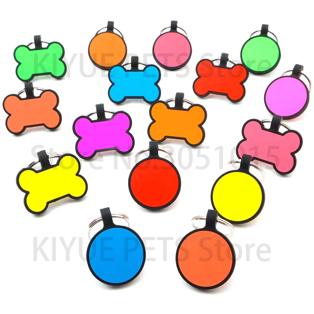 20 piezas etiqueta de identificación de mascota, etiquetas redondas de hueso de perro de silicona, Collar de nombre personalizado, etiquetas grabadas, accesorios, nombre, número de teléfono, etiquetas para mascotas