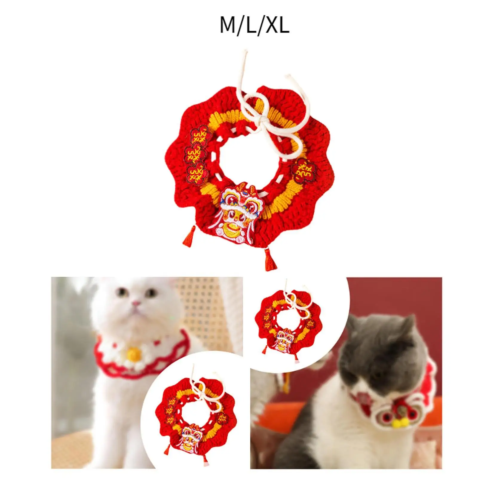 New Year Cat Collar Adjustable Knit Pet Scarf Dress up Costume Cute Handwoven Crochet Bib Kitten Necklace Scarf for Dogs Pets