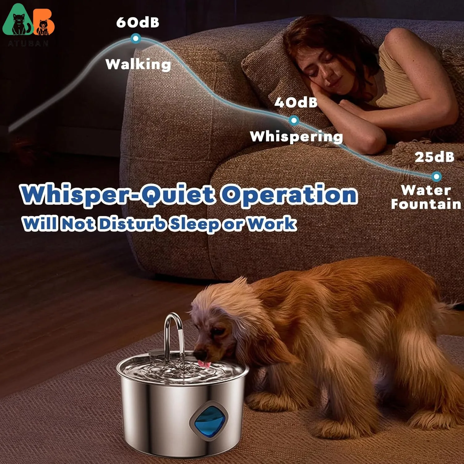 Fuente de agua automática para gatos, 3,2 L, acero inoxidable - imagen 5