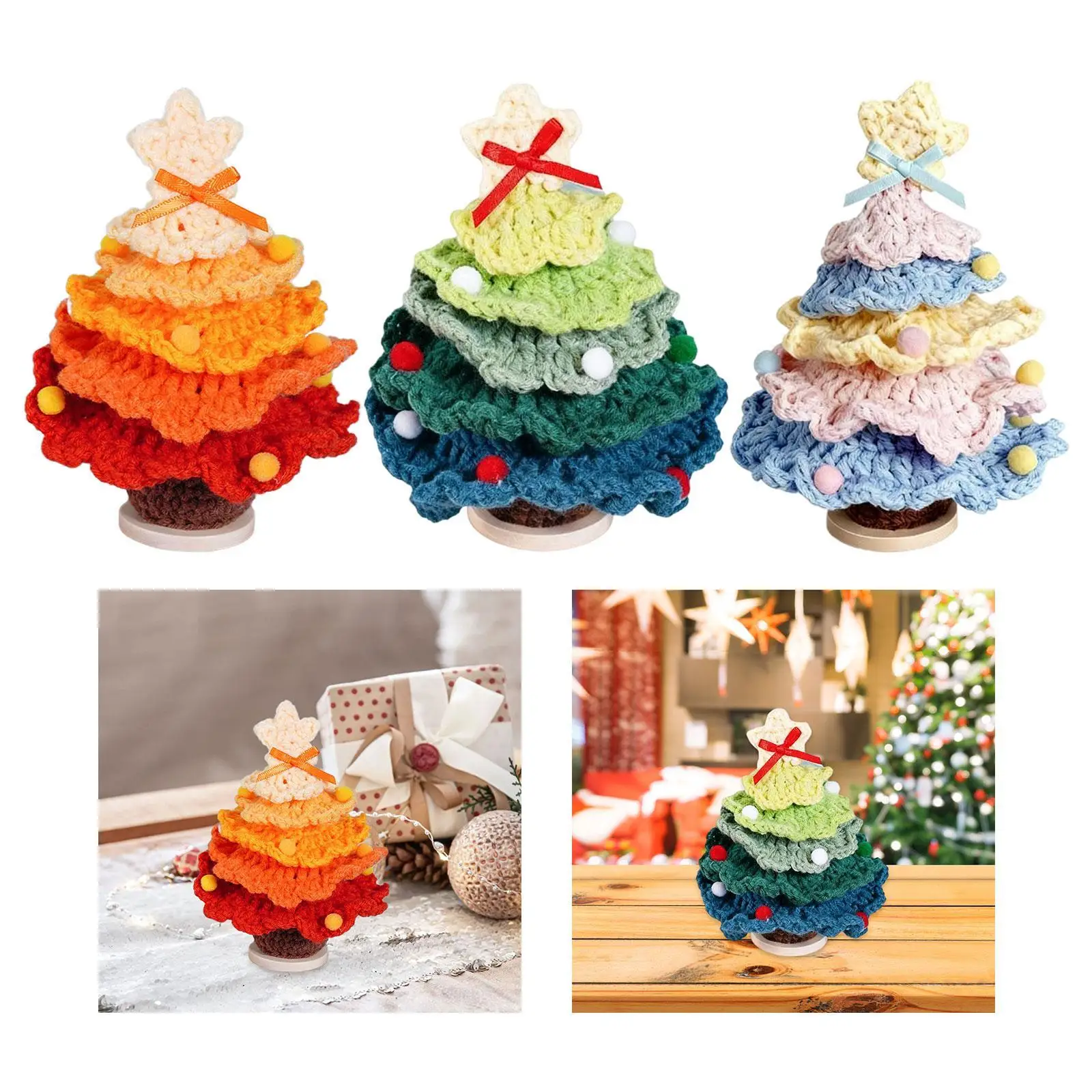 Crochet Christmas Tree Ornament Knitted Toy Fashion Lightweight Small DIY Decoration for Party Graduation Office Home Desktop
