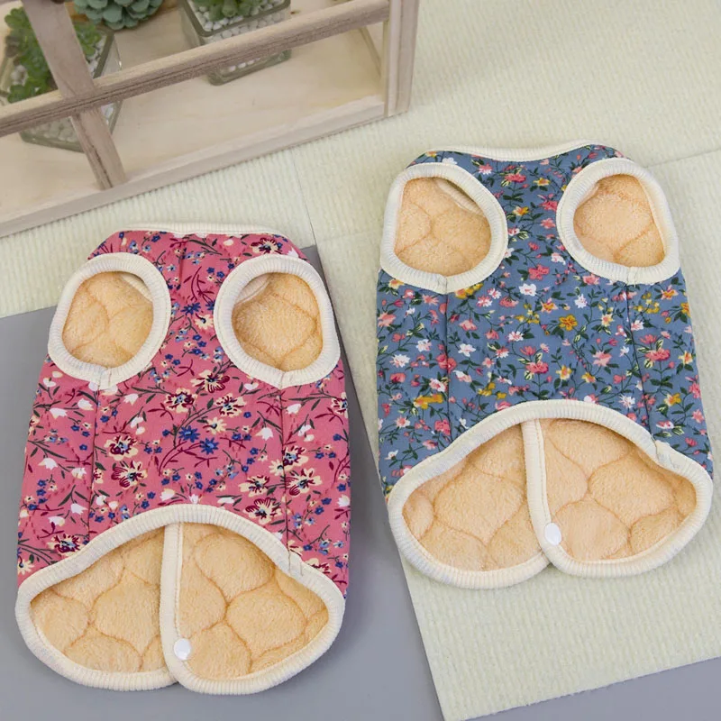 Ropa para perros, disfraz para perros con estampado de flores de invierno, chaleco sin mangas rosa marino, chaqueta para perros pequeños, abrigo para perros Chihuahua Shih Tzu - imagen 2