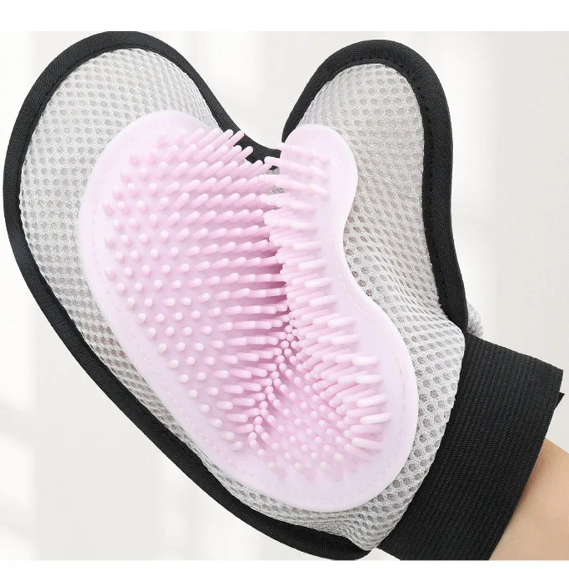 Guante removedor de pelo de malla para gato y perro, masaje de baño suave, guantes de aseo, cepillo, eliminador de pelusas, equipo limpiador, accesorios para mascotas - imagen 4