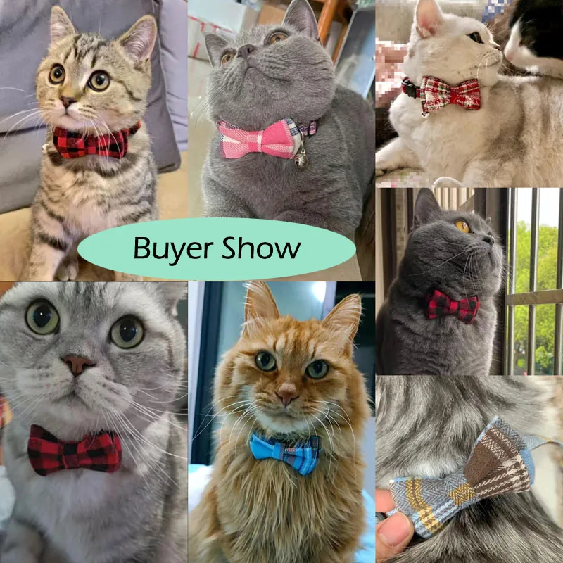 Lindo collar a cuadros con pajarita para mascotas, collar ajustable para cachorros, rojo navideño, elástico, separable, collar para gatos - imagen 3