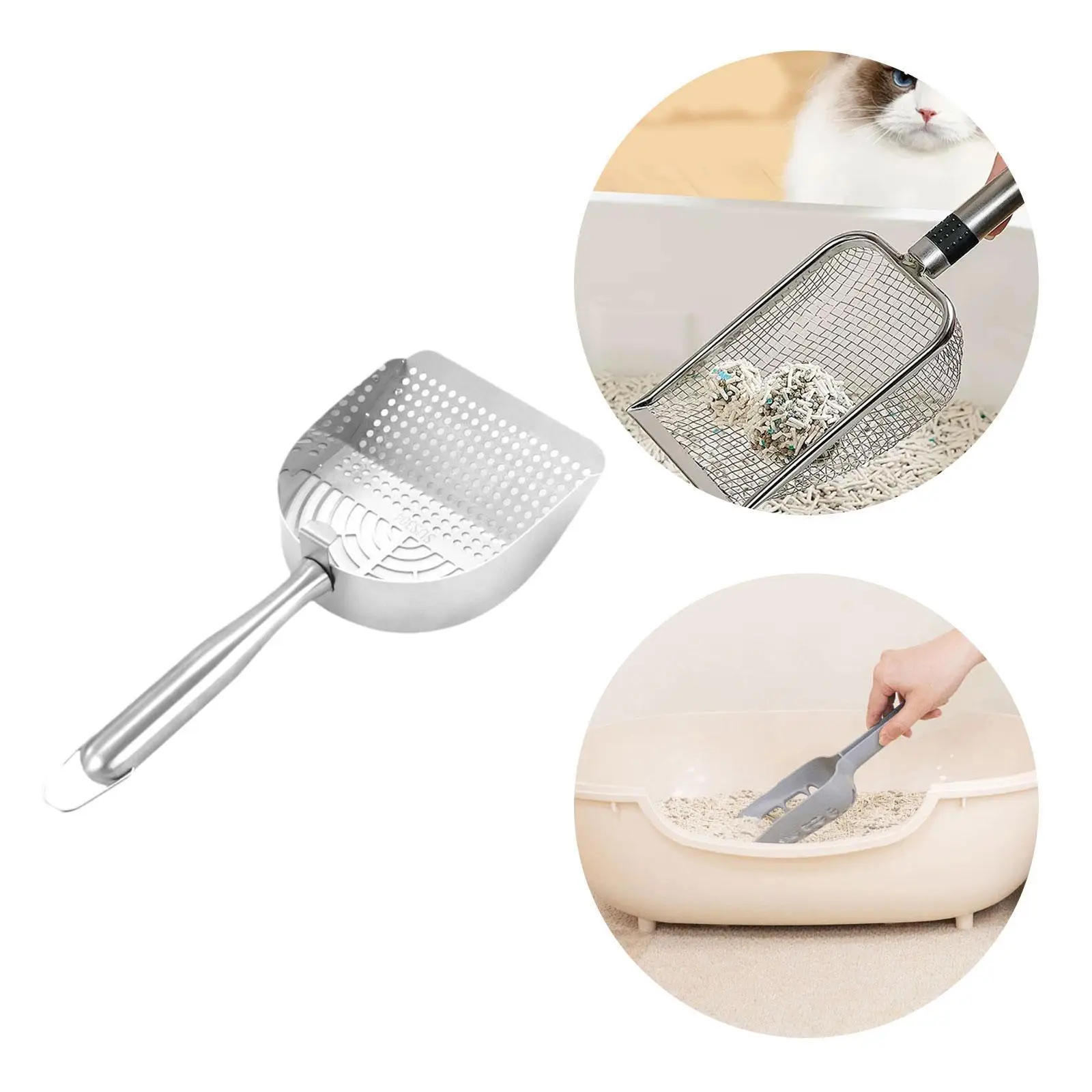 Pet Cats Litter Scoop Deep Sifting Stainless Steel Ergonomic Grip Sifting Scoop Kitten Waste Scooper for Cat Litter Tray Kitty