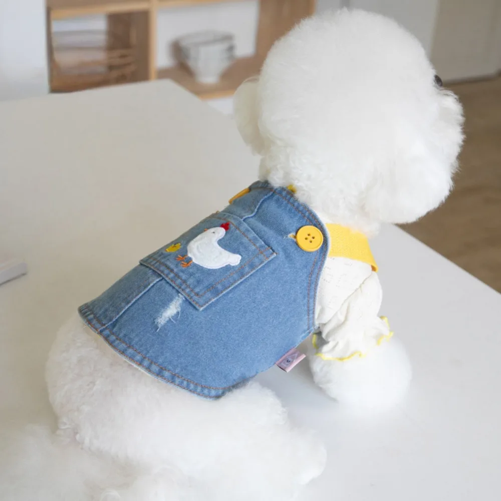 Falda de tirantes de mezclilla con falda de terciopelo para mascotas, ropa linda para el hogar, vestidos de perro Teddy Yorkshire Schnauzer, ropa para cachorros, Otoño e Invierno - imagen 4