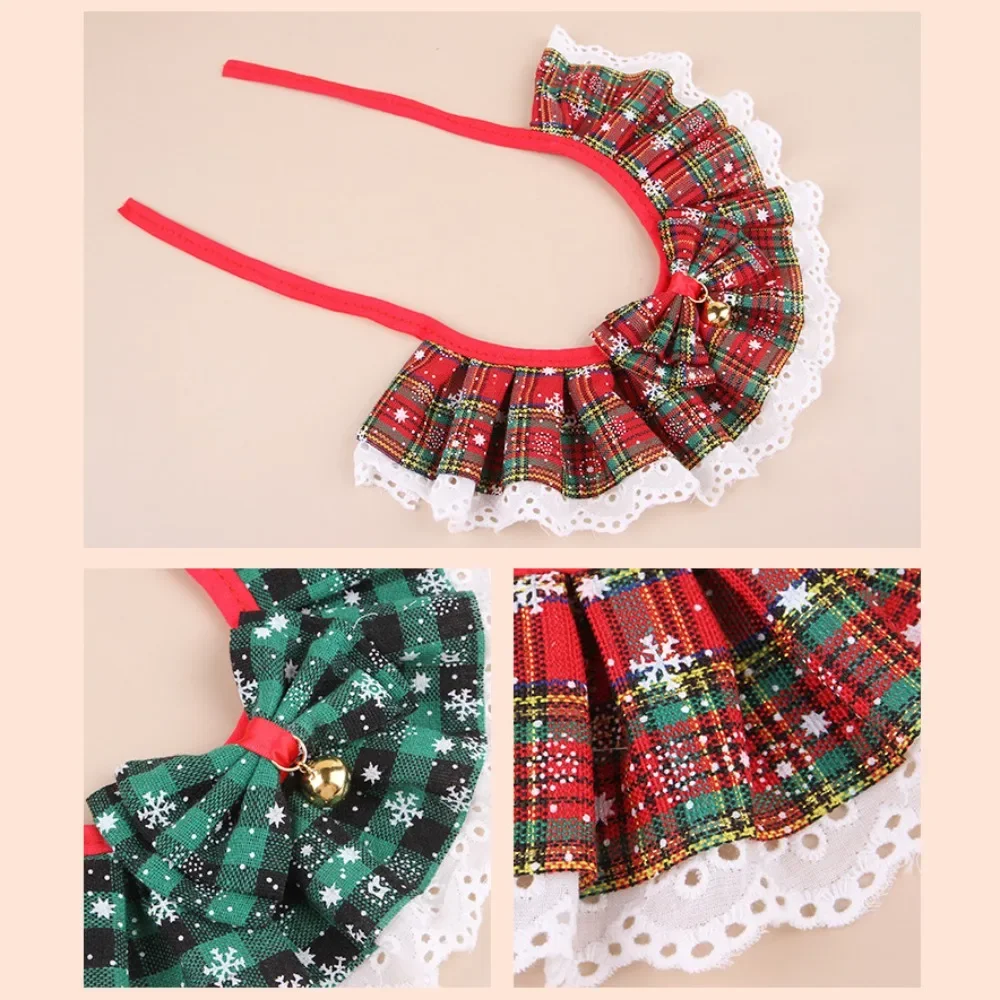 Adorable Collar navideño a cuadros para perros con borde de encaje, cuatro coloridas bufanda para mascotas, toalla para perros - imagen 5