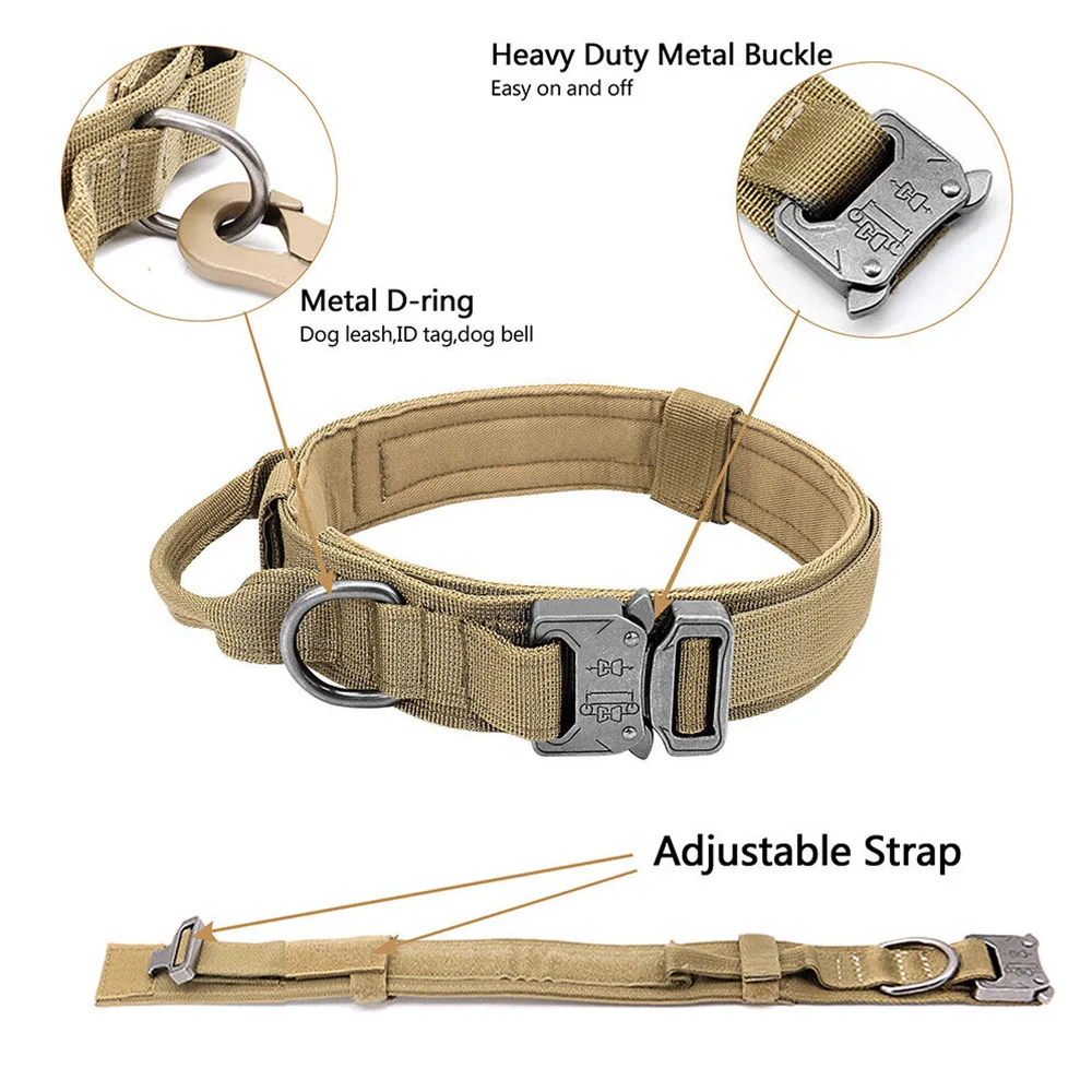 Collar táctico para perros con correa de velcro, Collar de nailon resistente para mascotas, diseño ajustable para entrenamiento y caminar de perros medianos a grandes - imagen 4