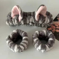 Diadema orejas de gato leopardo para spa y maquillaje