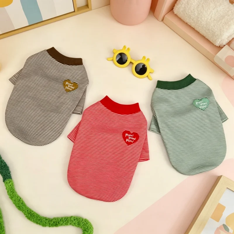 Camiseta de lujo verano suave rayas corazón para perro cachorro bichón