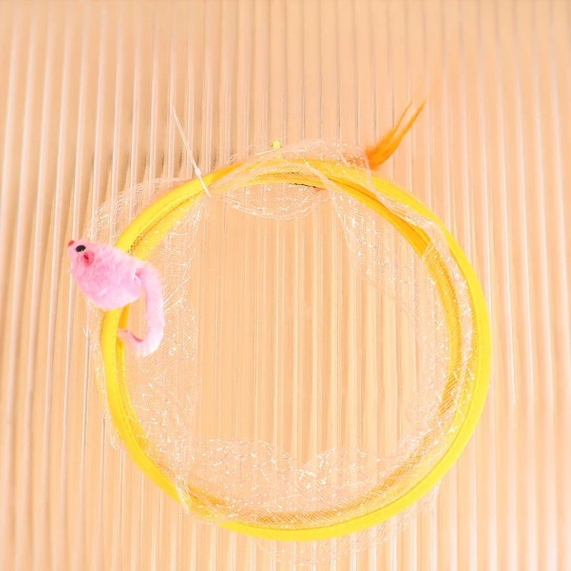 Tubo de túneles plegable para gatos con plumas, suministros interactivos portátiles para interiores para mascotas, juguetes para cachorros y gatitos, artículos de túnel plegables - imagen 5