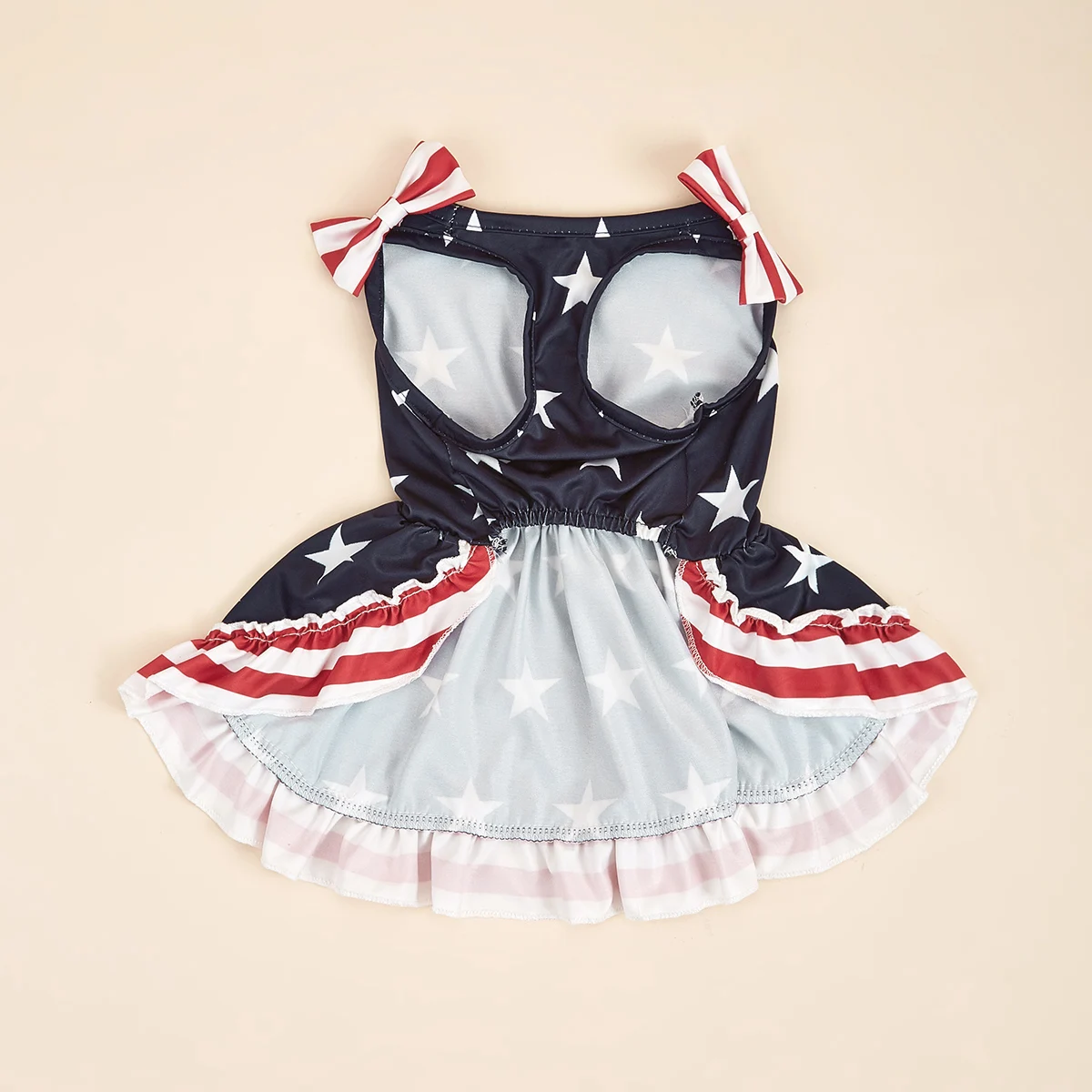 Striped Dress Shirt Cute Bowknot Sundress American Flag Stars Printed Princess Summer Puppy Apparel Clothes with Ruffles for Sma - imagen 4