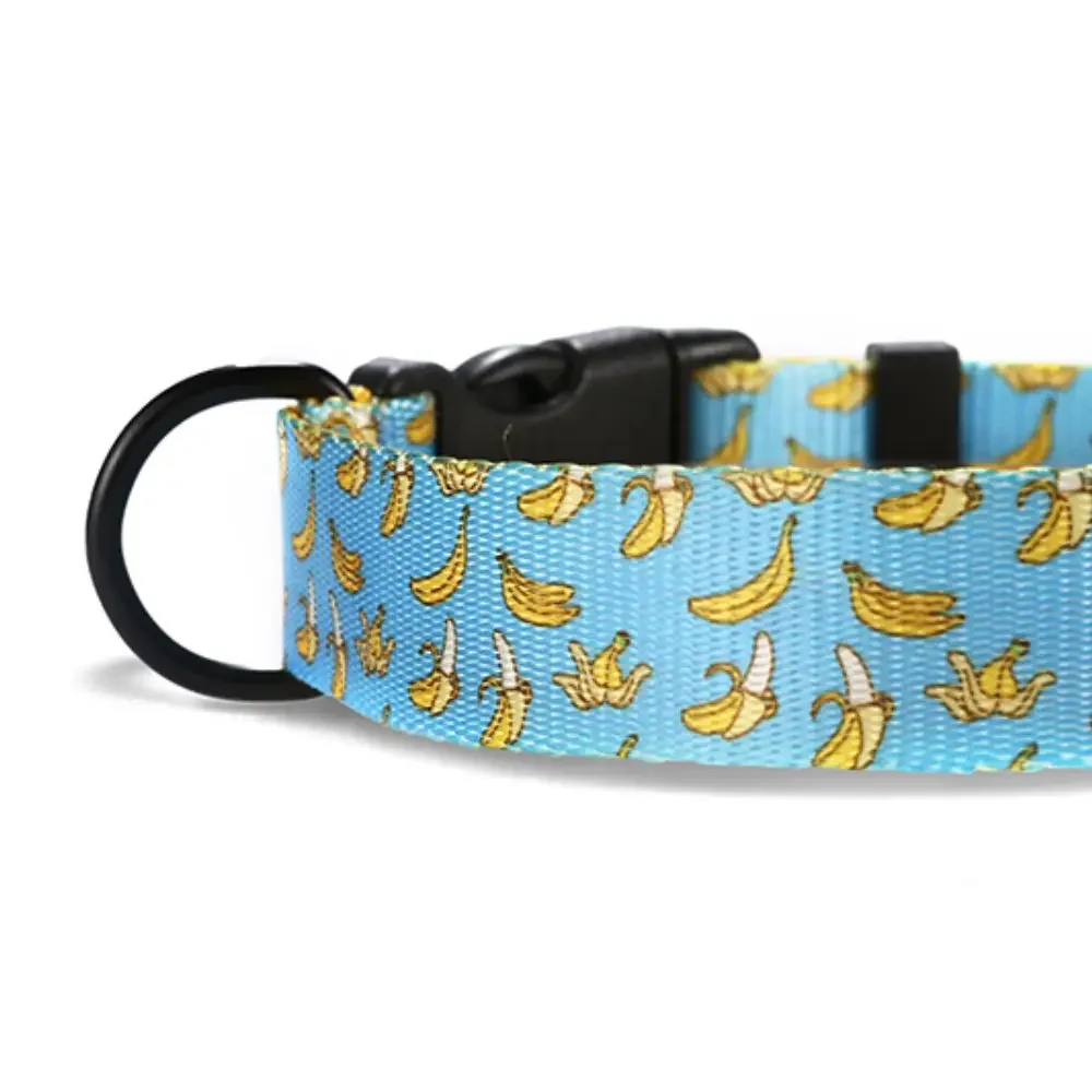Collar personalizado para mascotas, correa de plomo, placa de identificación, ajustable, plátano azul, fibra suave, gato y perro - imagen 4