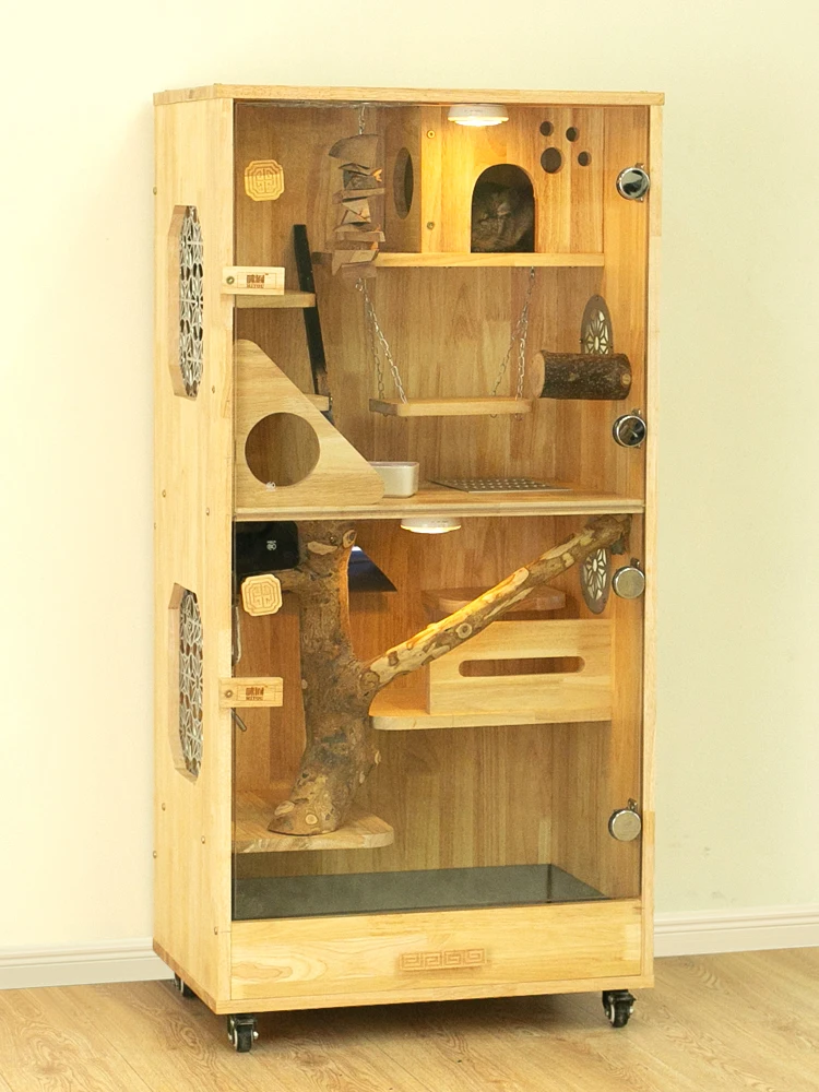 Casa de madera de Chinchilla de lujo, Villa, Castillo de gran tamaño, hogar para mascotas con gabinete, nido de hielo de madera maciza, jaula de refrigeración para el hogar - imagen 3