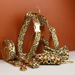 Collar con correa y arnés algodón estampado leopardo para perro
