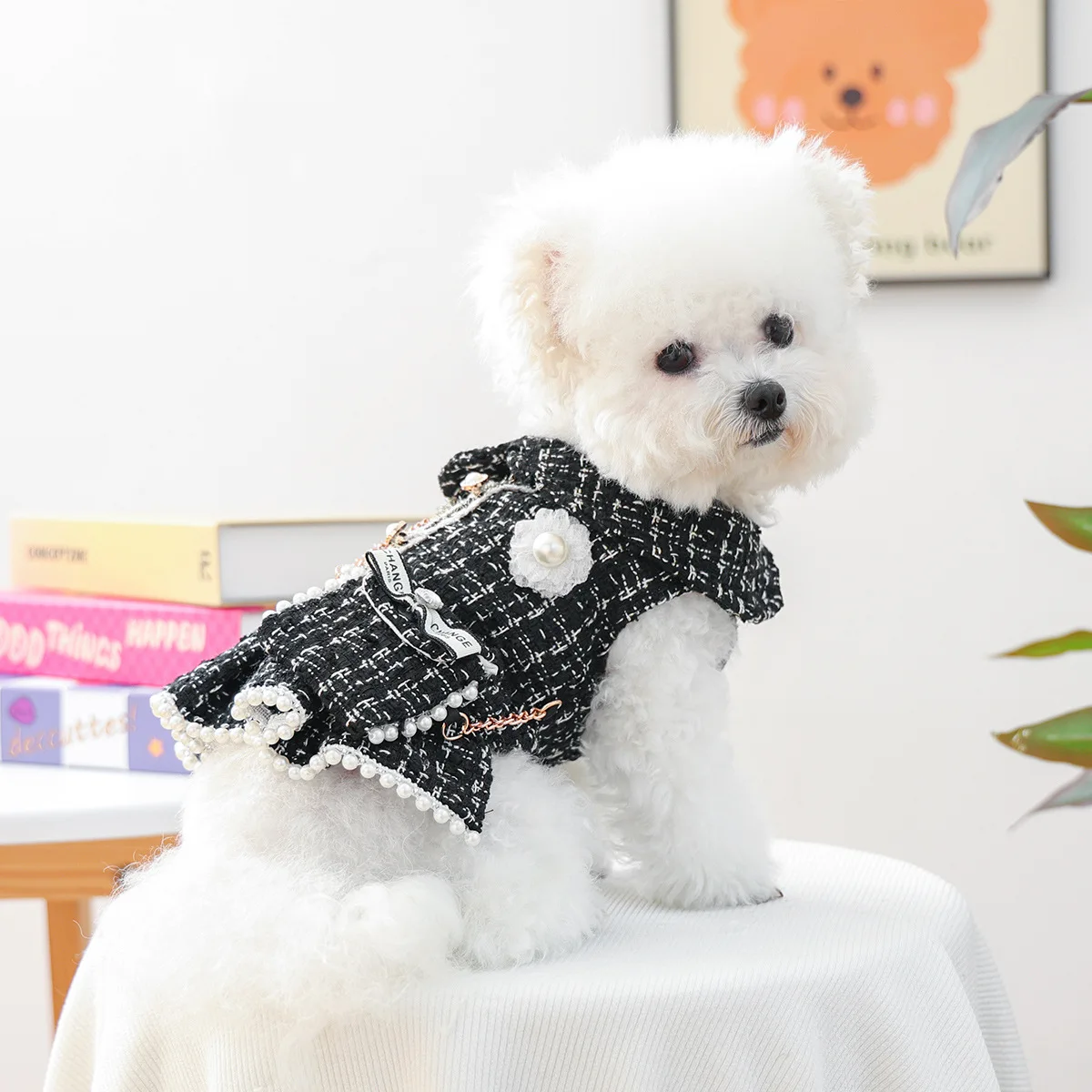 Vestido de lana de otoño e invierno para mascotas, chaqueta de mochila cálida para perros pequeños, ropa para perros pequeños, ropa para cachorros - imagen 2