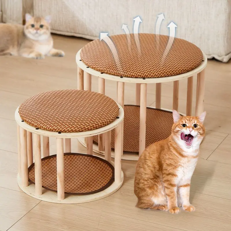 Wooden Cat Bed Mats Stool Shoe Changing Ottoman Cat Bed House Hiding Toys Luxury Kitten Beds All Seasons Indoor Pet Supplies - imagen 4
