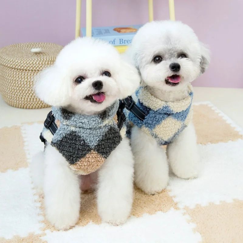 Chaleco de felpa para perro, chaqueta cálida y suave para perro, abrigo bonito a cuadros para cachorro, chaqueta de gato a la moda, abrigo con capucha para mascota, trajes para caniche - imagen 3