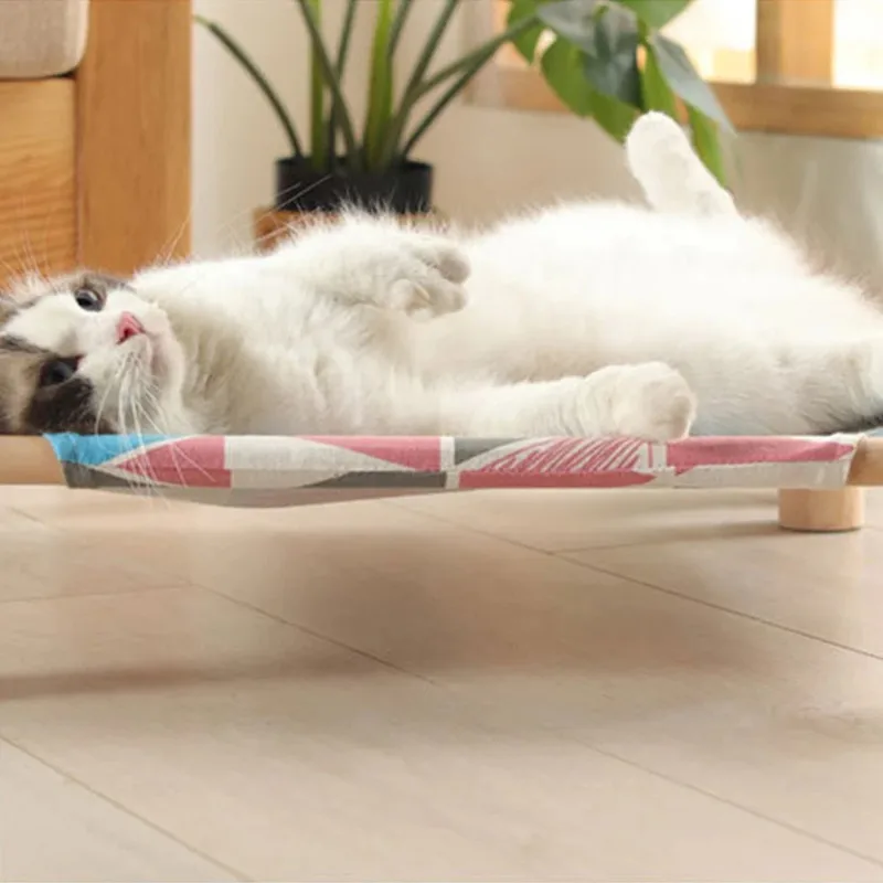 Cama para gatos, cama elevada, casa de lona, hamaca de madera maciza para gatos, cama para acampar para mascotas, casa para gatos, suministros portátiles lavables y extraíbles para mascotas - imagen 3