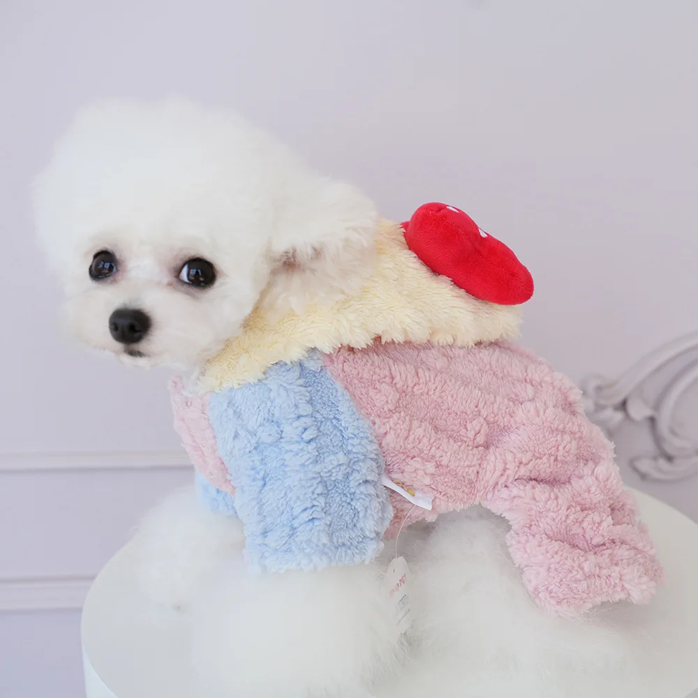 Ropa de dormir con lazo para otoño/invierno para mascotas, mono cálido de peluche, ropa de terciopelo de cuatro patas para mascotas, pijamas para perros, ropa para cachorros - imagen 2