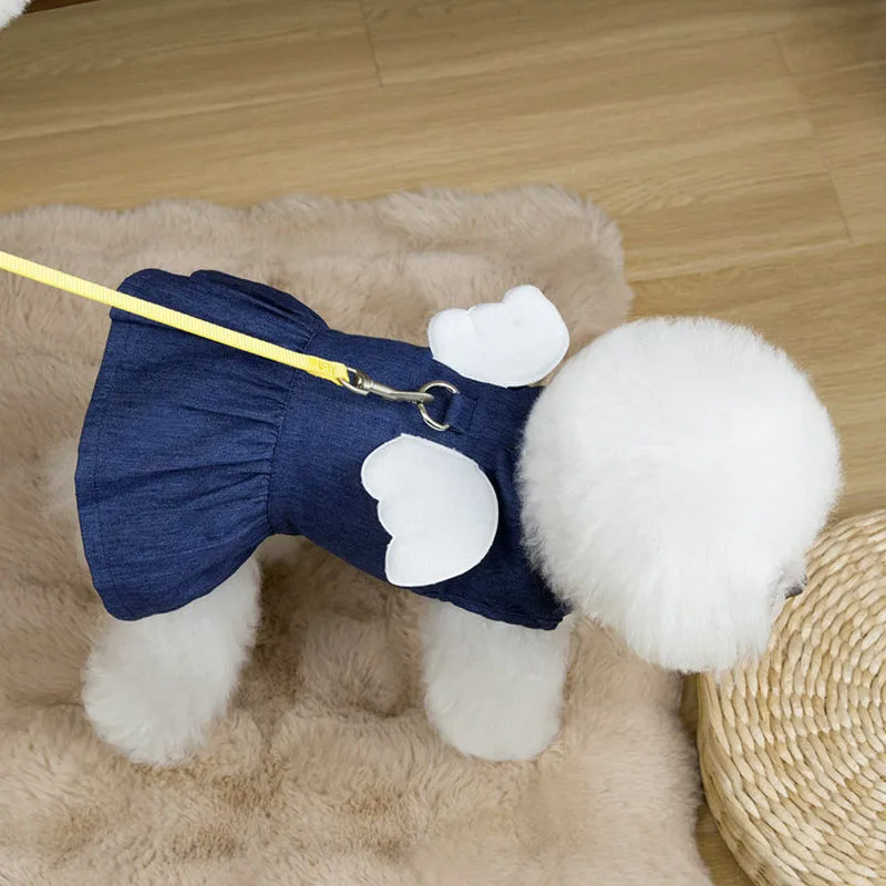 Ropa vaquera para perros, vestidos elegantes azules para niñas, para perros pequeños y medianos, arnés para Chihuahua Yorks, ropa para cachorros femeninos - imagen 3