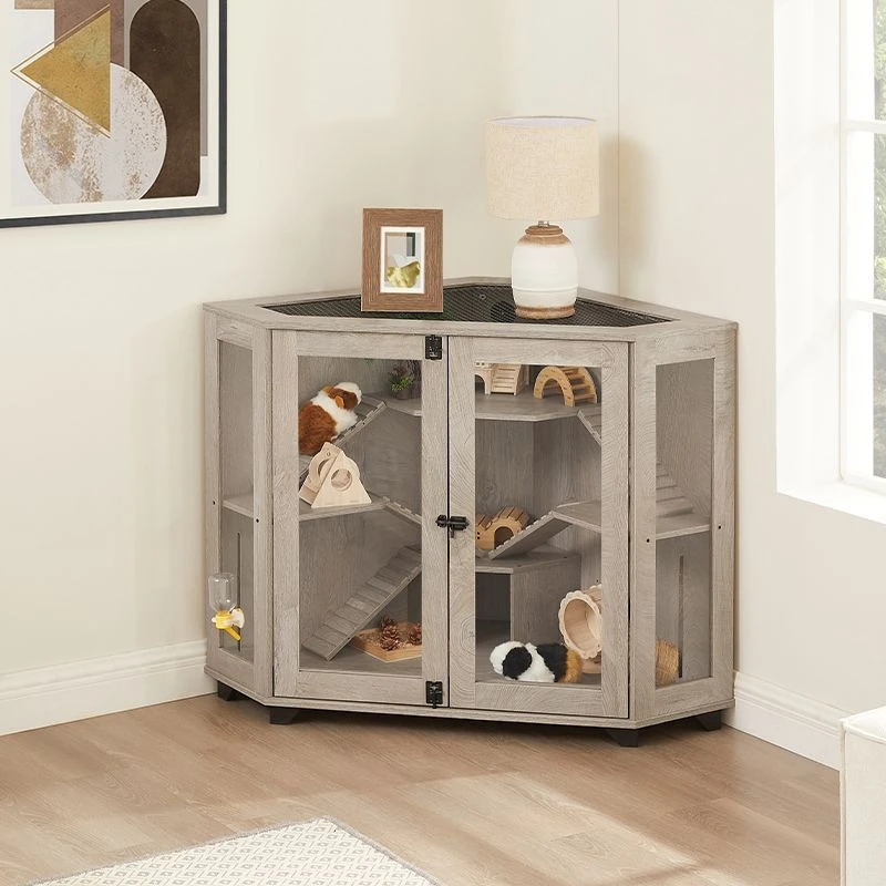 Jaula grande para hámster, jaulas esquineras para conejos y hámster, casa transpirable para hámsteres, conejos y erizos con cerradura, casas para animales pequeños de interior - imagen 2