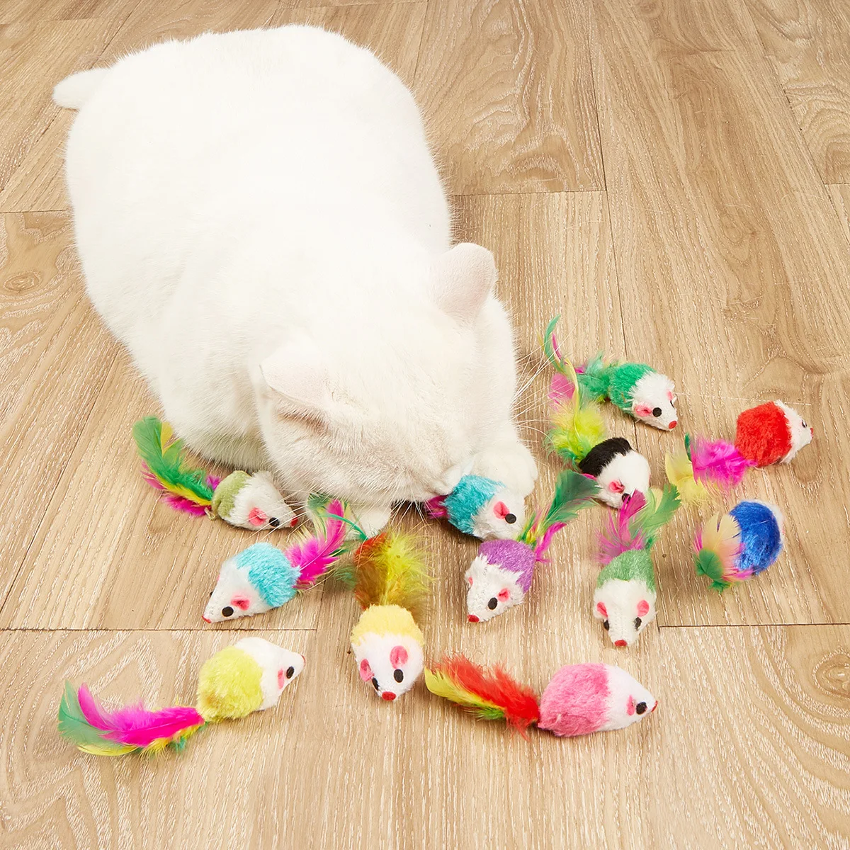 10 Uds. De ratón falso de lana suave, juguetes para gatos, plumas coloridas, divertidos juguetes para gatos, gatitos, pelota interactiva, juguete para gatos, hierba gatera - imagen 3