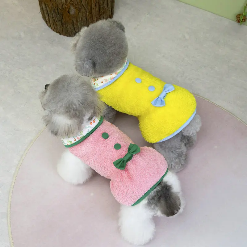 Vestido de felpa para otoño/invierno para mascotas, abrigo con lazo para pierna de perro, vestido de princesa para mascotas, ropa para perros pequeños, ropa para cachorros - imagen 3