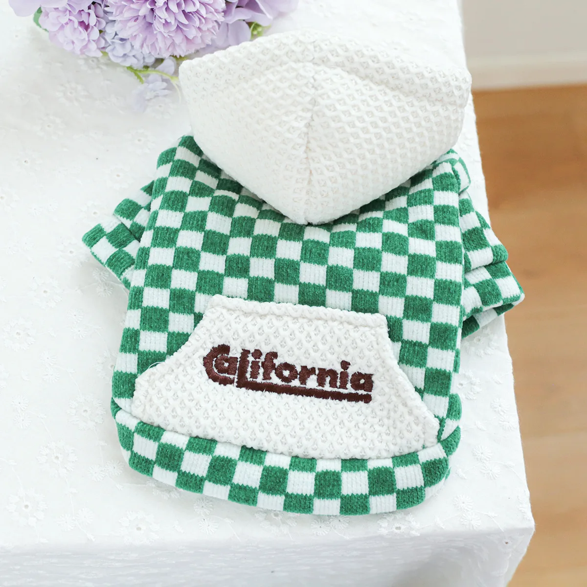 Sudadera con capucha a cuadros para perros, abrigo grueso para mascotas, ropa para gatos, Otoño e Invierno