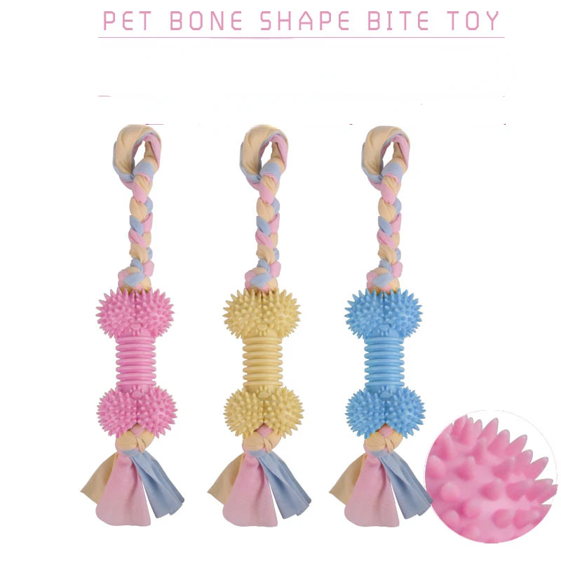 Juguete de cuerda con nudo de algodón para mascotas, palo Molar para perros, tipo hueso, resistente a las mordeduras, entrenamiento interactivo de TPR, Limpieza de dientes, Bola de Espina, Juguetes - imagen 4