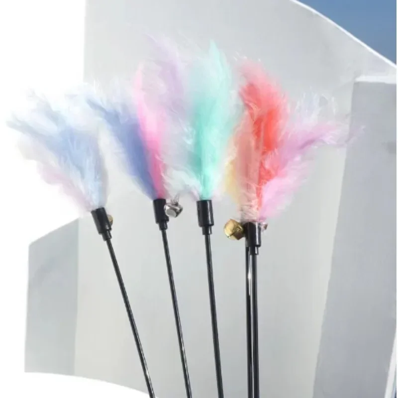 Varilla de juguete interactiva divertida para gatito y gato, juguetes de plumas con campana para gatos, palo de alambre, varita de juguete de Color aleatorio, 2 uds. - imagen 3