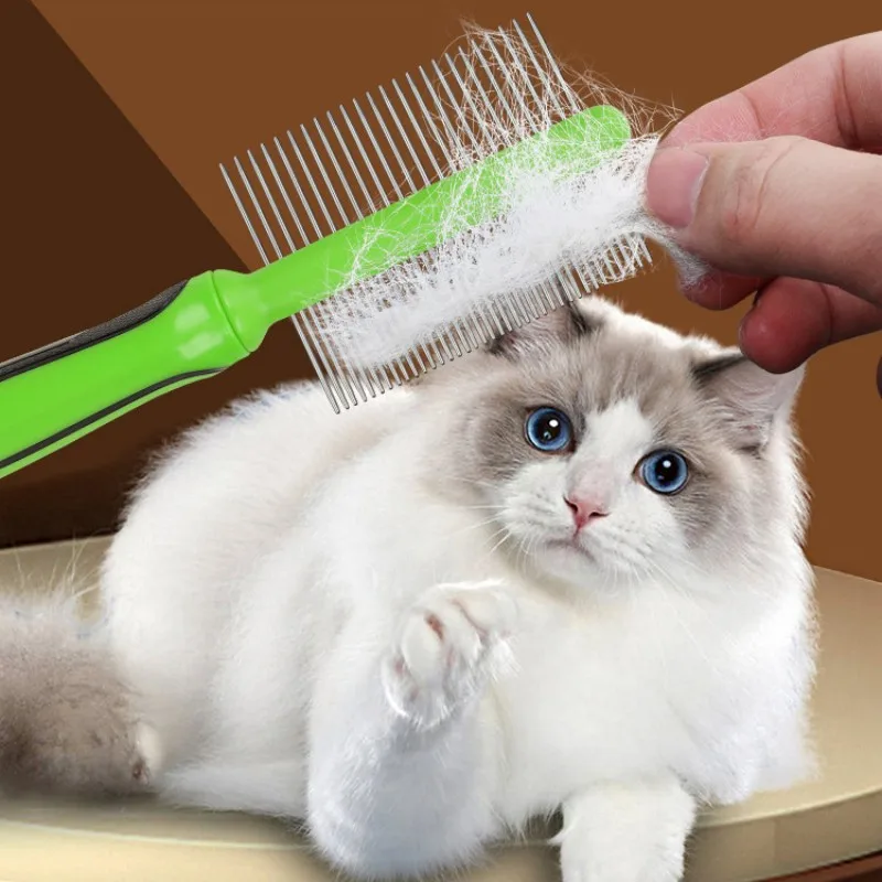 Peine para perros, cepillo para perros de doble cara, removedor de pelo para mascotas, cuidado de perros, diente denso para limpieza del pelo de gato, cepillo de masaje para perros, suministros para mascotas - imagen 4
