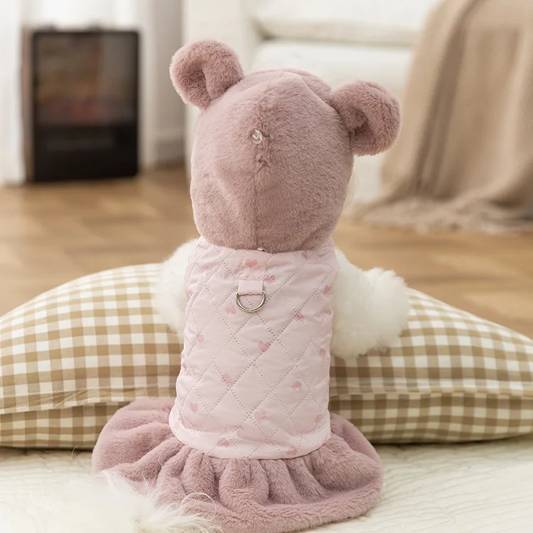 Chaqueta cálida de felpa con capucha para mascotas, abrigo de invierno y otoño, bonito vestido para perros, ropa de princesa para perros pequeños - imagen 3