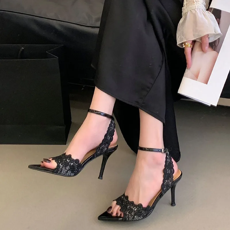 Sandalias gladiador mujer hebilla tobillo encaje lujo tacón verano - imagen 5